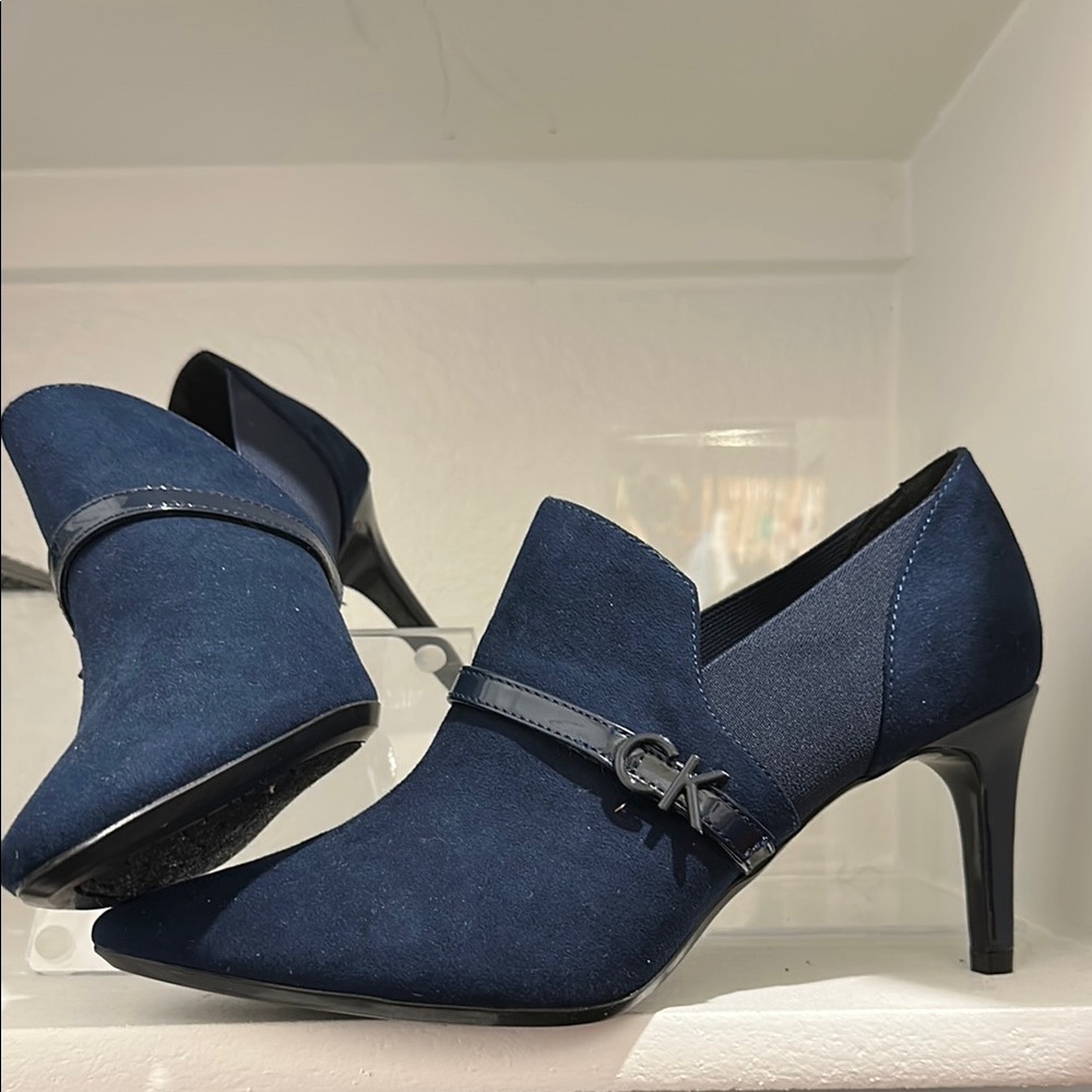 Calvin Klein Blue Stiletto Heels with Pleated Detail